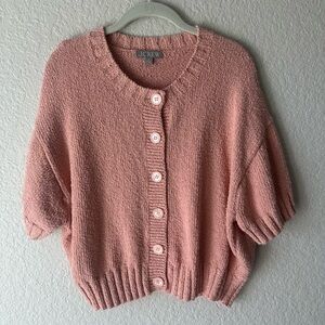 J.Crew Pink Short Sleeve Knit Cardigan Sweater XL Cottagecore